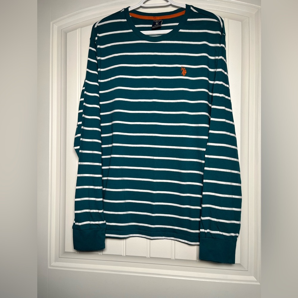 U.S. Polo Assn. Teal and White Striped Long Sleeve Shirt